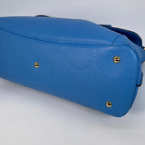 PRELOVED MCM Blue Leather First Lady Satchel Crossbody Bag J7177 052423 $100 OFF LIVE SHOW