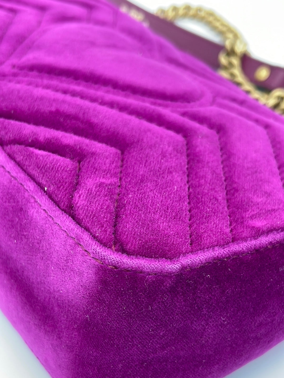 Preloved Gucci Purple Velvet Embellished GG Mini Marmont Bag 446744001998 061223 $500 OFF