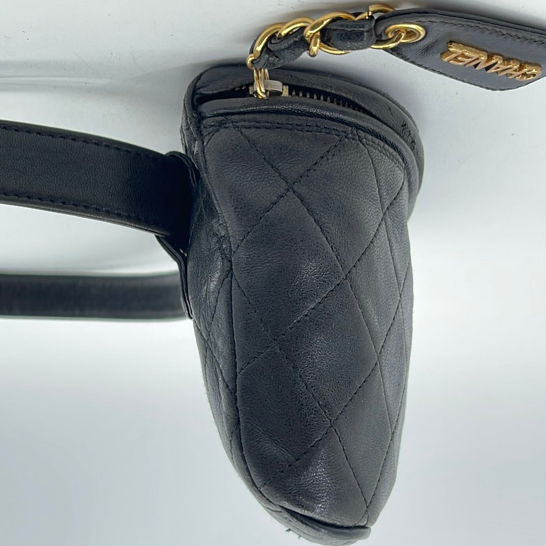 CHANEL Patent Calfskin Quilted Waist Belt Bag 75 30 Black 1249274