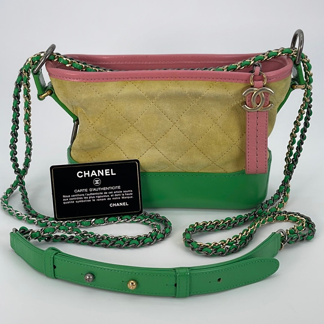 Preloved Chanel Yellow Quilted Suede and Green Leather Gabrielle Crossbody Bag 24327412 080823 Off - No Additional Discounts
