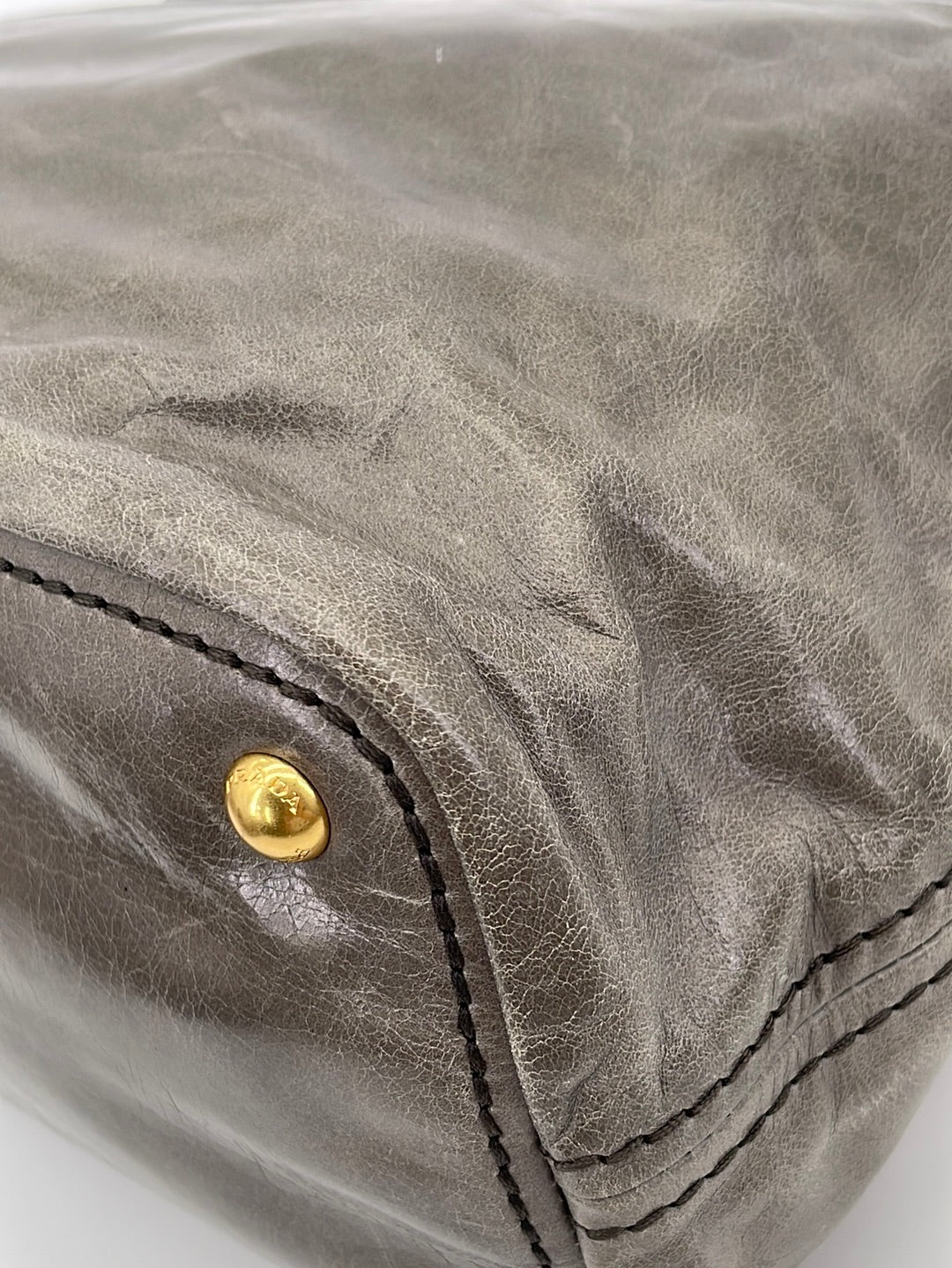 Preloved Prada Gray Vitello Shine Leather Large Hobo Bag 173 061323