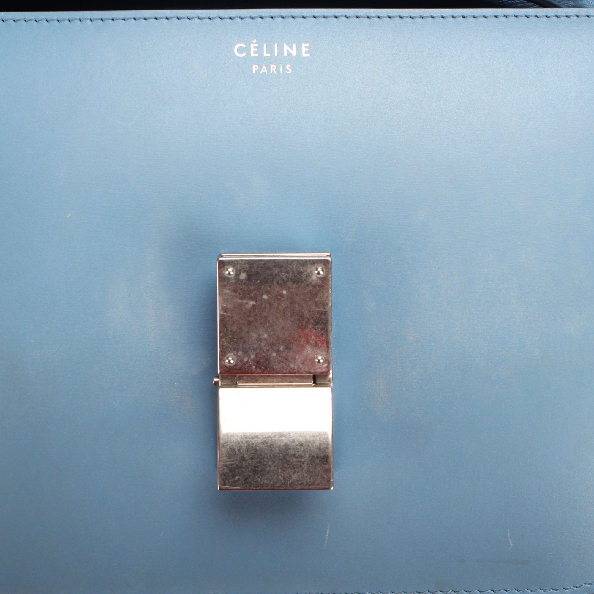 Preloved Blue Celine Calfskin Medium Classic Box Leather Shoulder Bag 032823