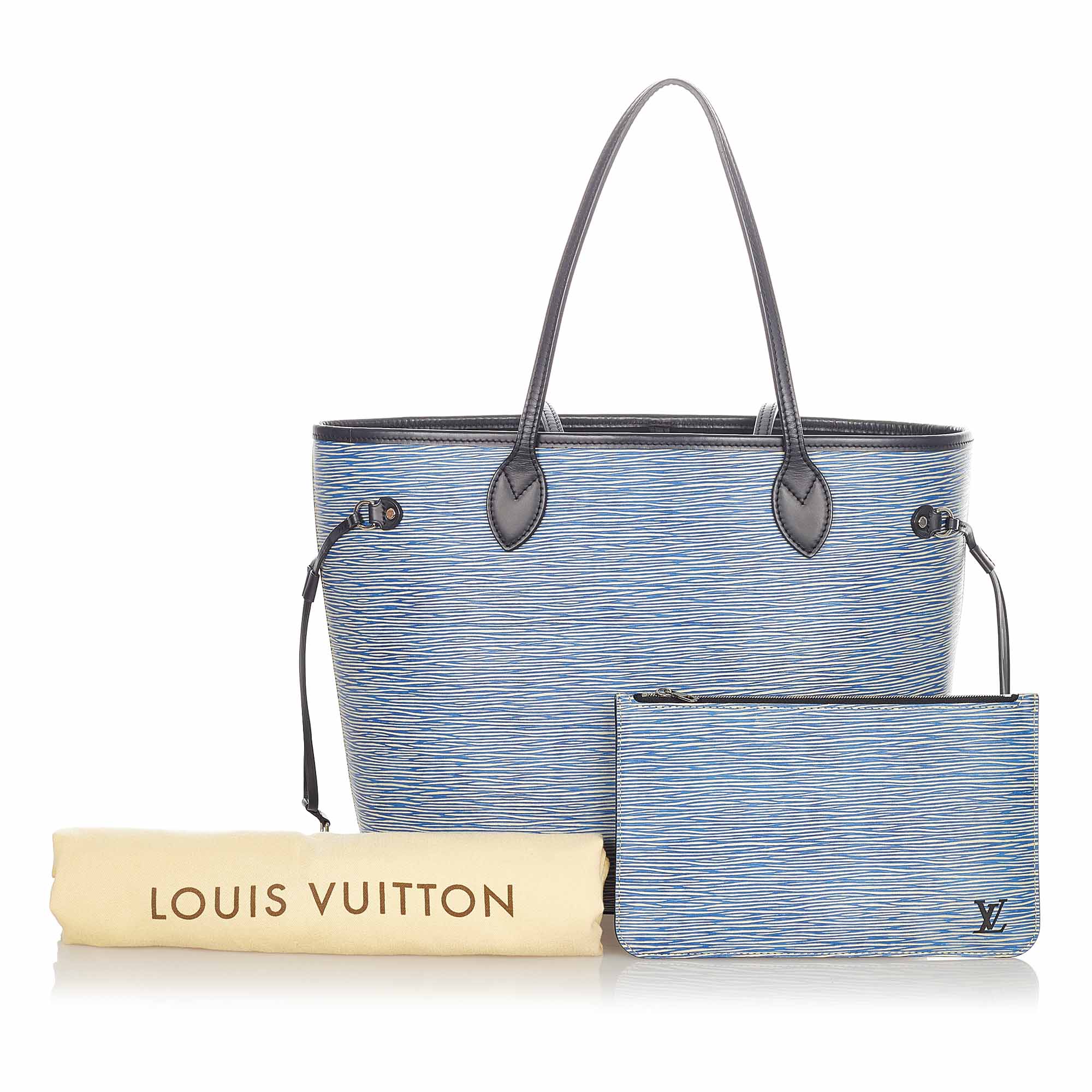 LOUIS VUITTON Neverfull MM Epi Leather Tote Shoulder Bag Blue