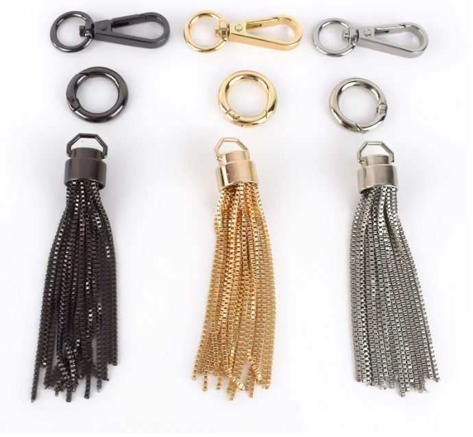 NEW Metal Tassel Keychain / Charm 6" - 3 Colors: Gold, Silver, & Dark Steel 031922