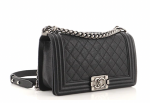 Chanel 2018 Le Boy Old Medium Black Quilted Caviar with ruthenium hardware