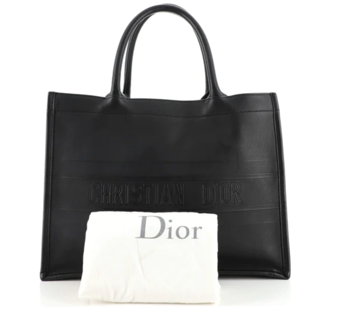 Preloved Christian Dior Embossed Black Leather Medium Book Tote 50-MA-0149 011423