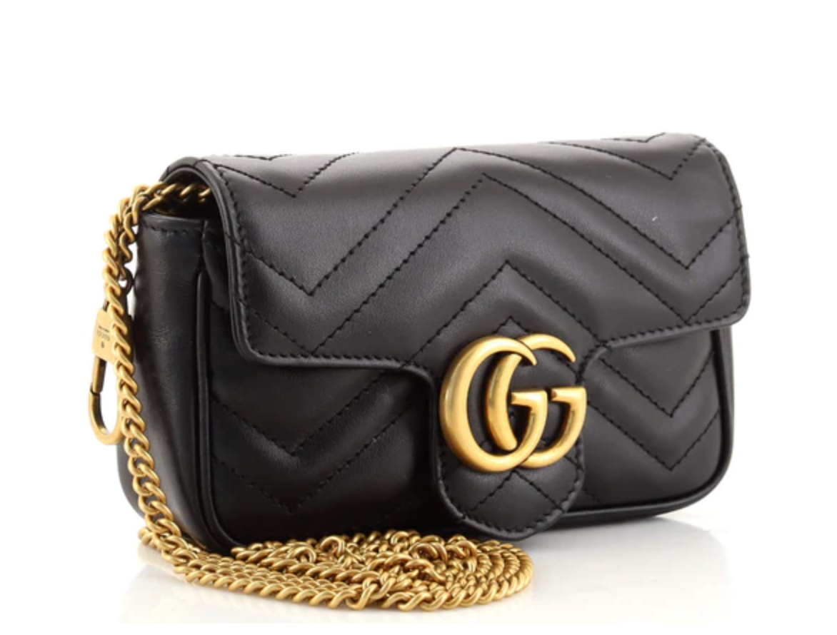 Preloved Gucci GG Marmont Flap Matelasse Black Leather Super Mini Bag 476433 493075 011723 LS