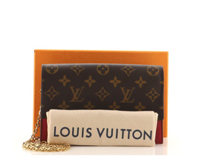 Authenticated Used Louis Vuitton Chain Wallet Shoulder Bag LOUIS VUITTON FLORE  CHAIN WALLET M69036 Denim Monogram 
