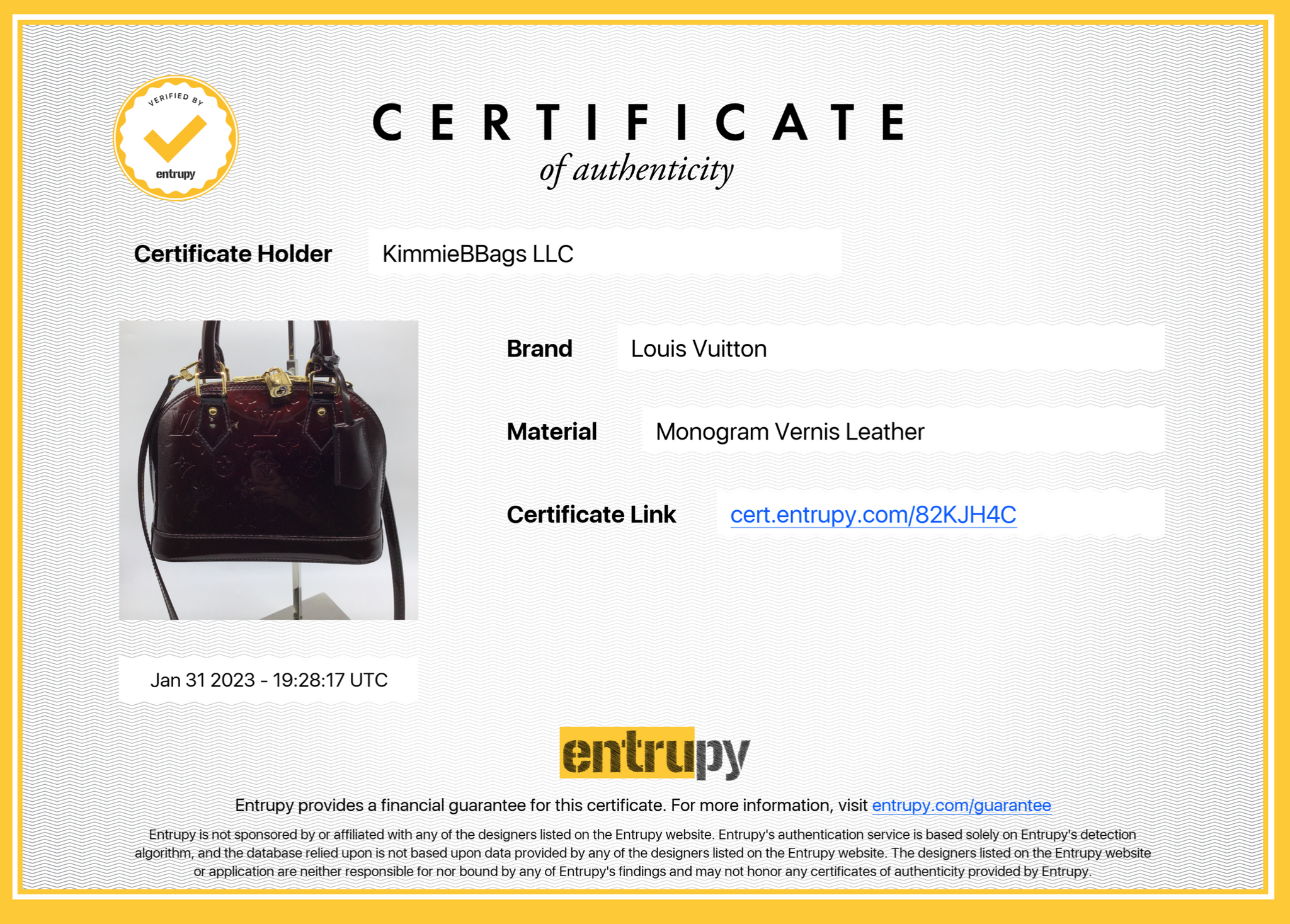 PRELOVED Louis Vuitton Amarante Vernis Alma BB Crossbody Bag