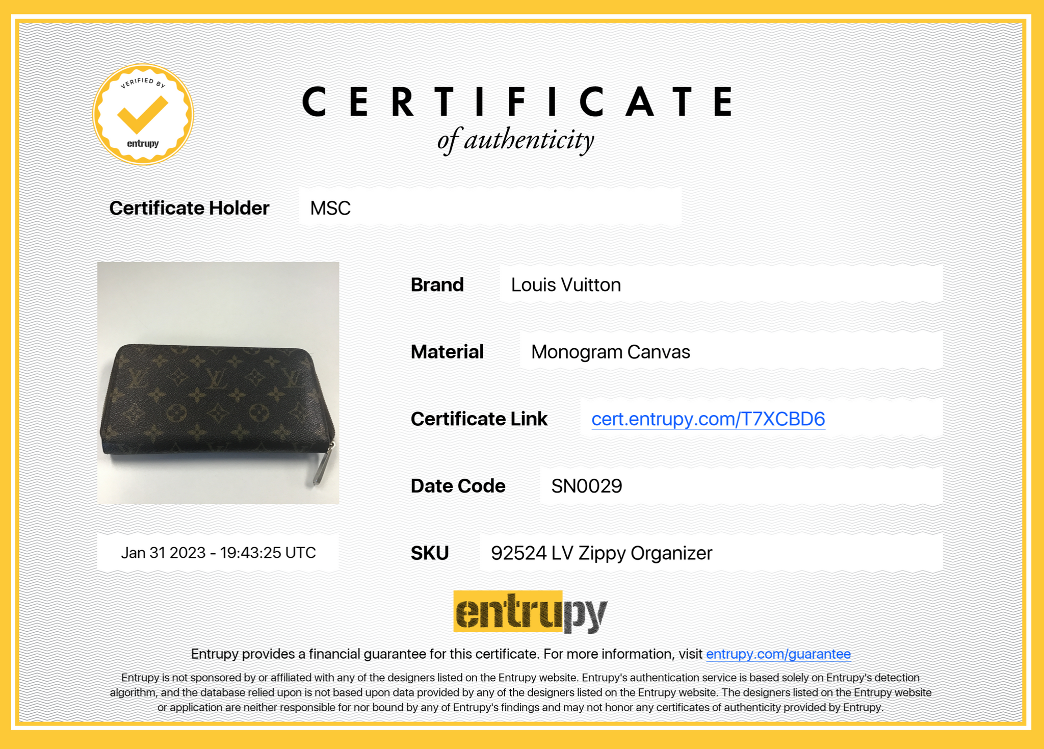 PRELOVED Louis Vuitton Monogram Zippy Organizer Wallet SN0029