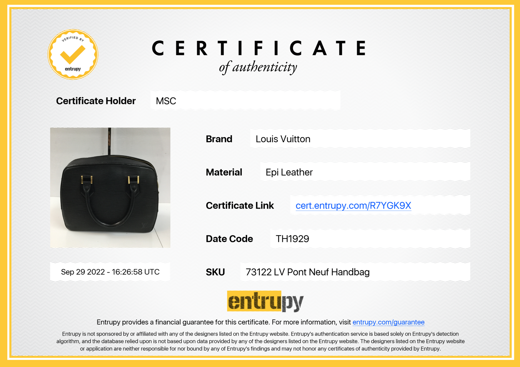Preloved Louis Vuitton Pont Neuf PM Black Epi Leather Handbag TH1929 020823