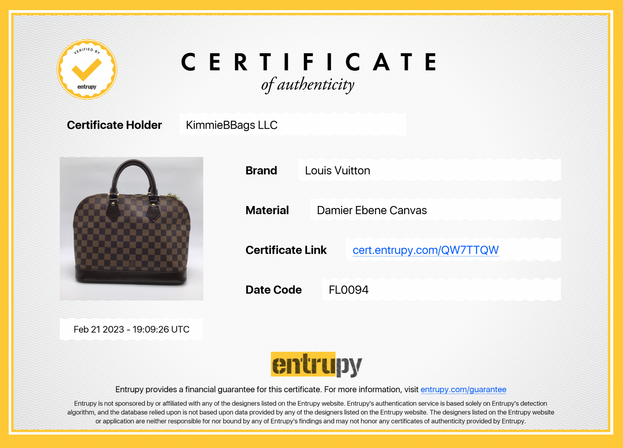 Vintage Louis Vuitton Damier Ebene Alma PM Bag TH0911 022623 – KimmieBBags  LLC