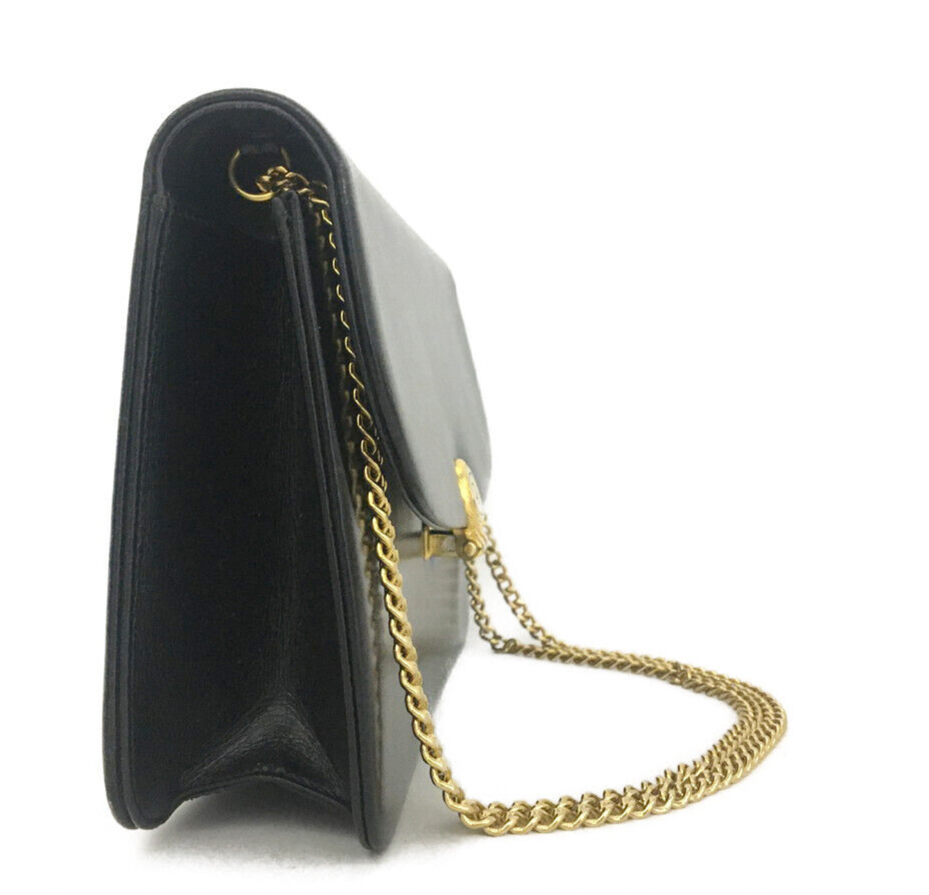 Vintage Christian Dior Logo Black Leather Chain Shoulder Bag 022623