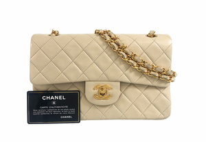 Vintage Chanel Beige Lambskin Medium Double Flap 25 Matelasse Chain Shoulder Bag 2049197 031123