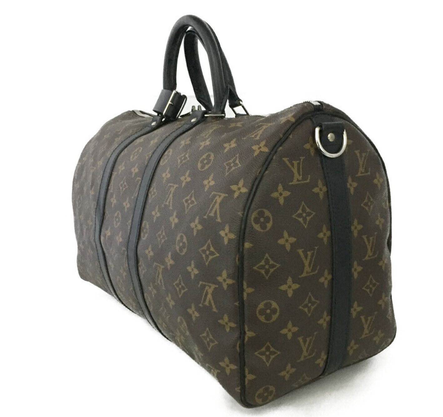 Preloved Louis Vuitton Keepall 45  Bandouliere (NO STRAP) Macassar Monogram with Black Leather Travel Bag DU1114 031123
