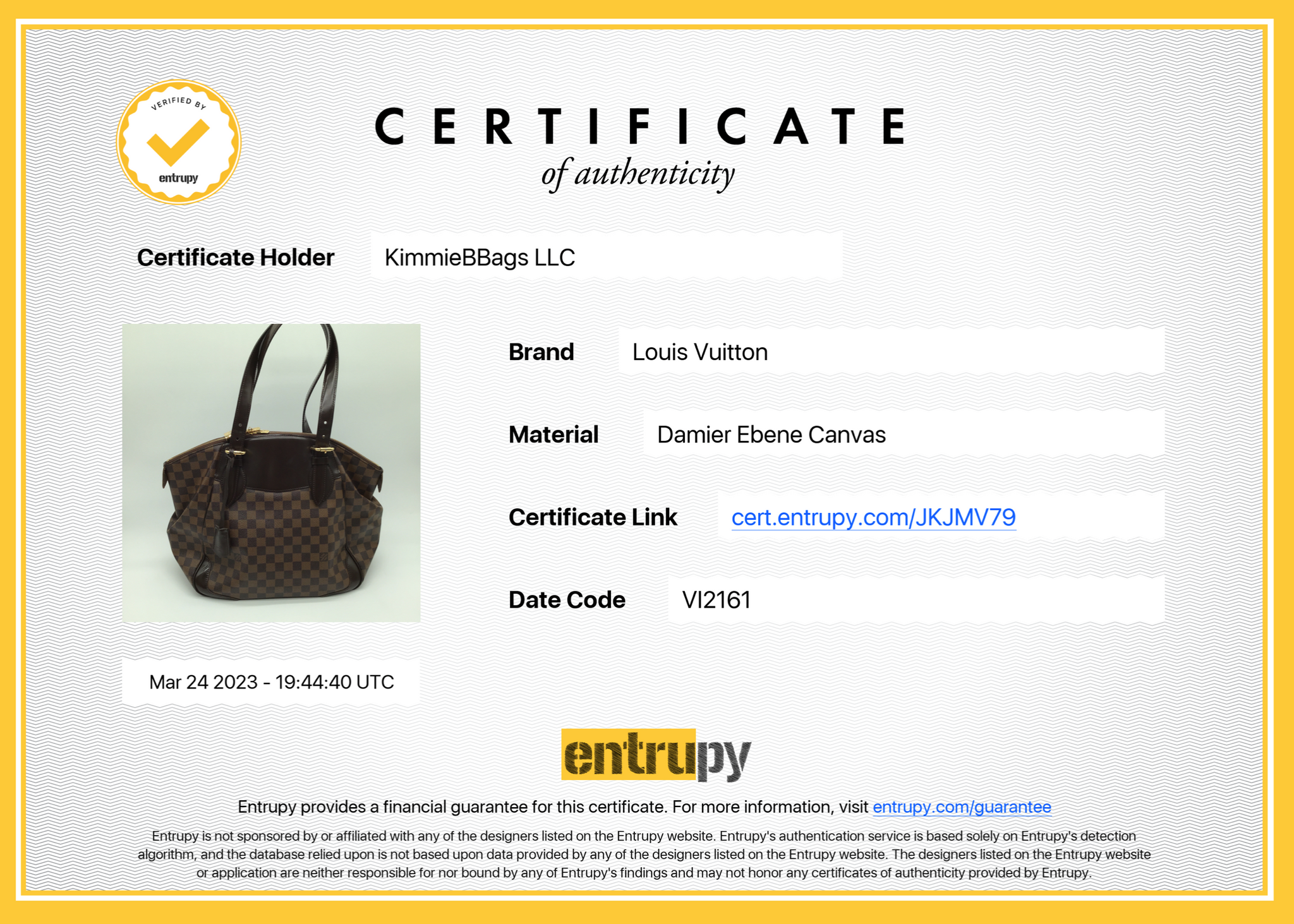Preloved Louis Vuitton Verona GM Damier Ebene Tote VI2161 032423 ** DEAL ***