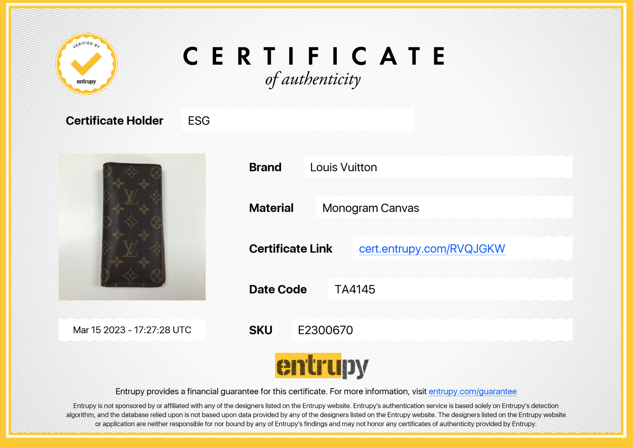 PRELOVED Louis Vuitton Monogram Vertical Wallet TA4145 033023