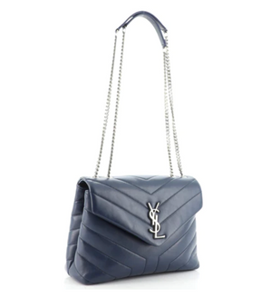 Preloved Saint Laurent LouLou Blue Chevron Leather Small Shoulder Bag ALM.494699.1018 011723 LS