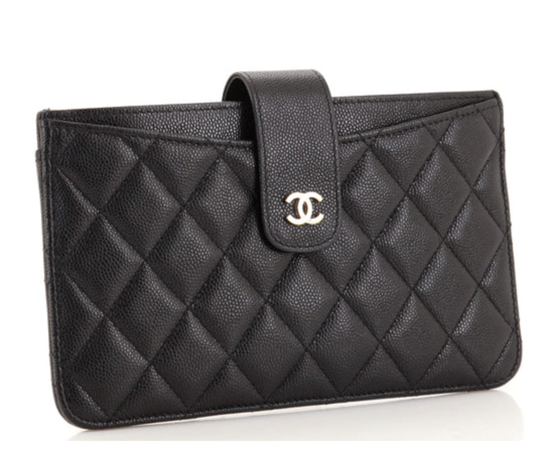 Preloved Chanel Quilted Black Caviar Classic Strap Pouch  011823 LS