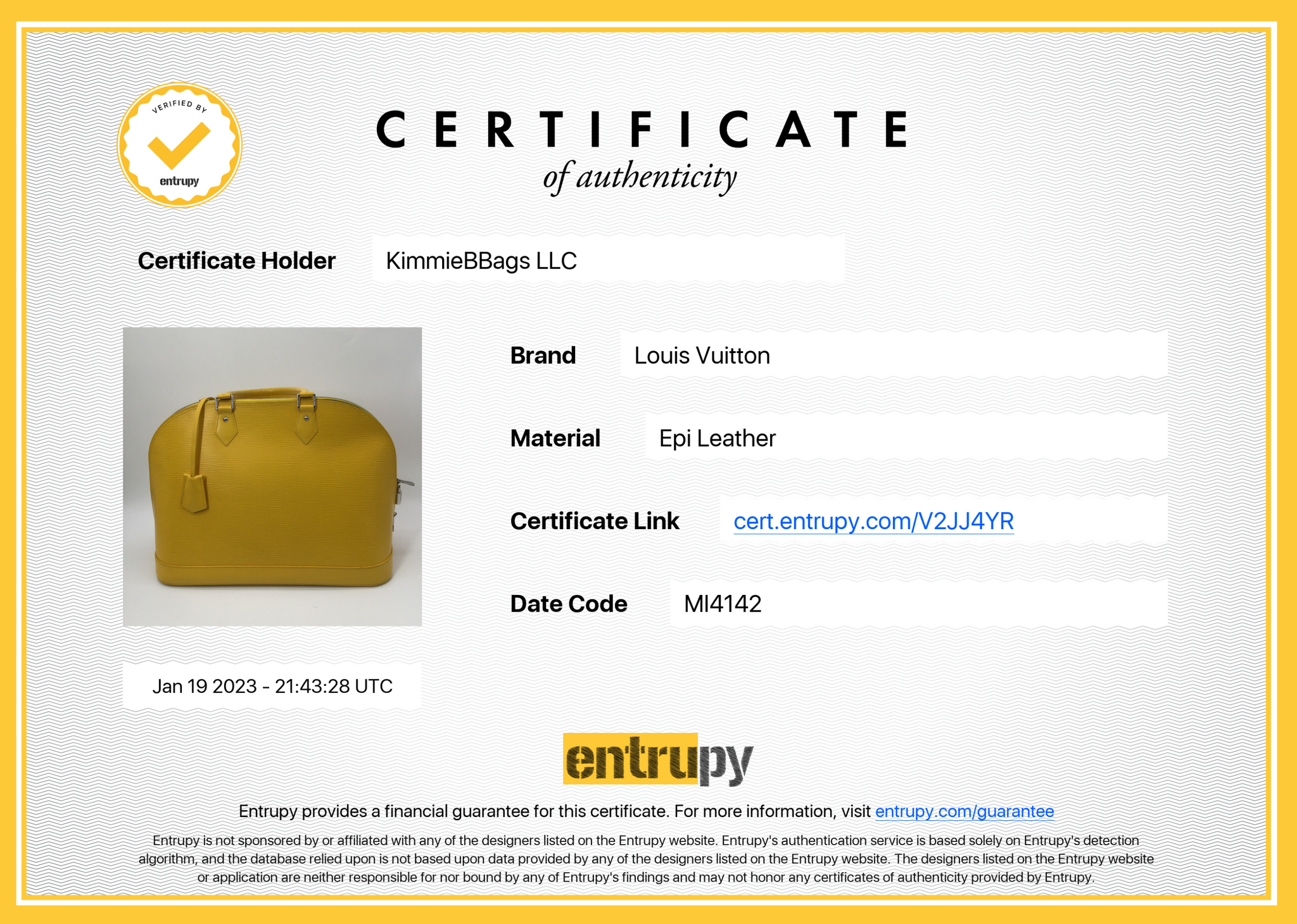 PRELOVED LOUIS VUITTON Yellow Epi Alma GM Bag MI4142 012322