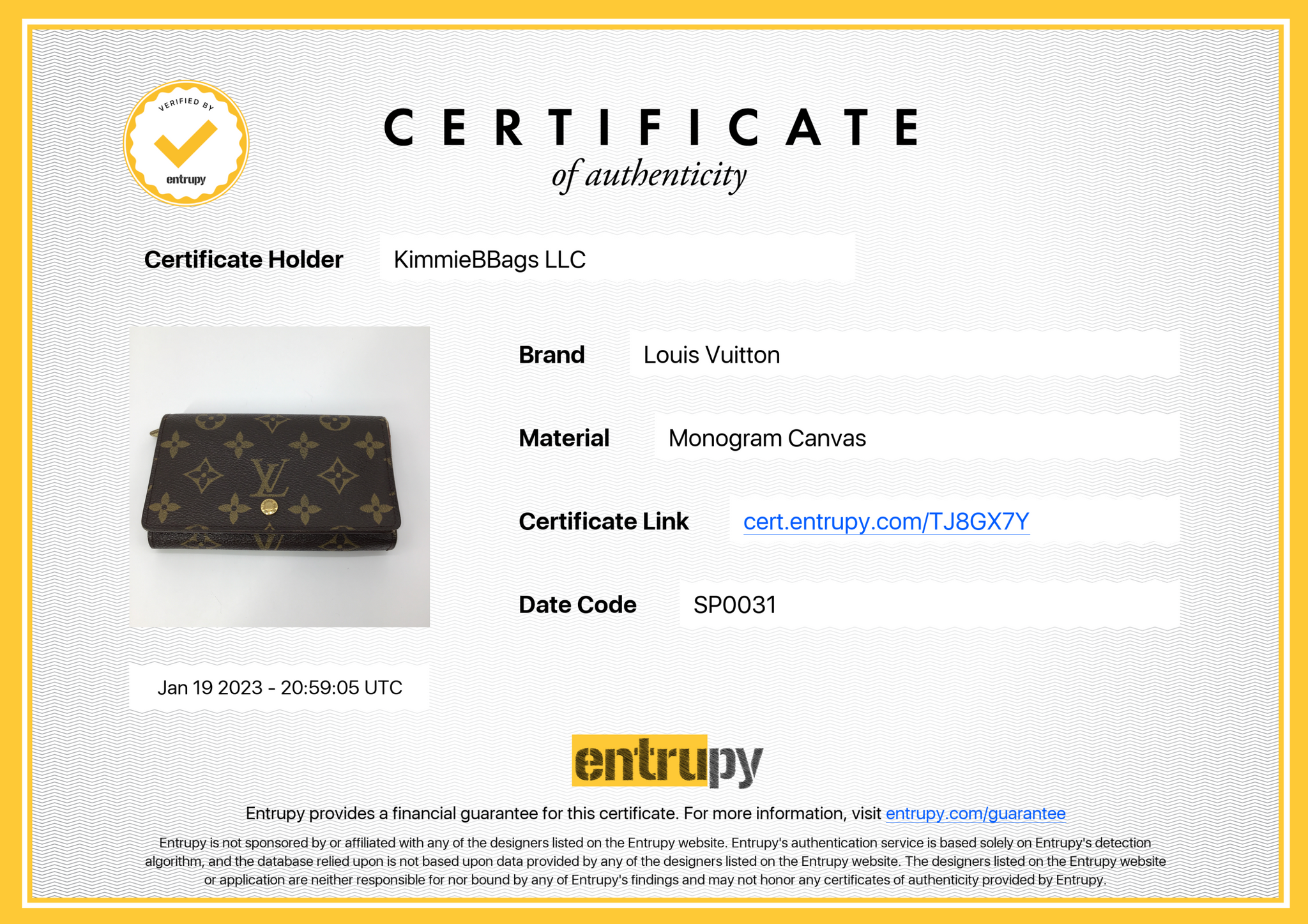 Preloved Louis Vuitton Monogram Porte Monnaie Billets Tresor Bifold Wallet SP0031 012323
