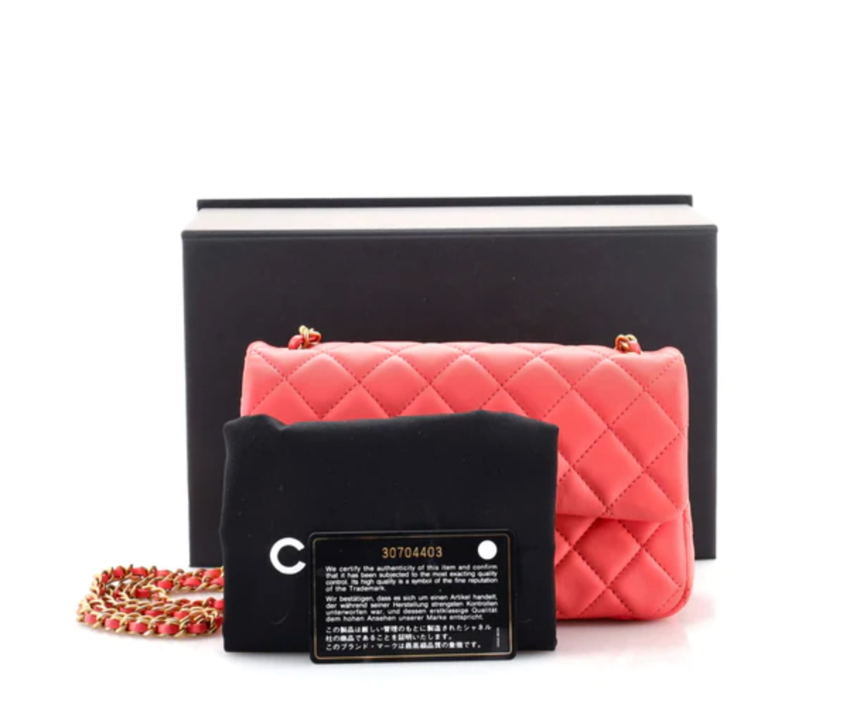 Auth Chanel Just Mademoiselle Quilted Bowler Red Lumbskin Bag - Pre-Owned