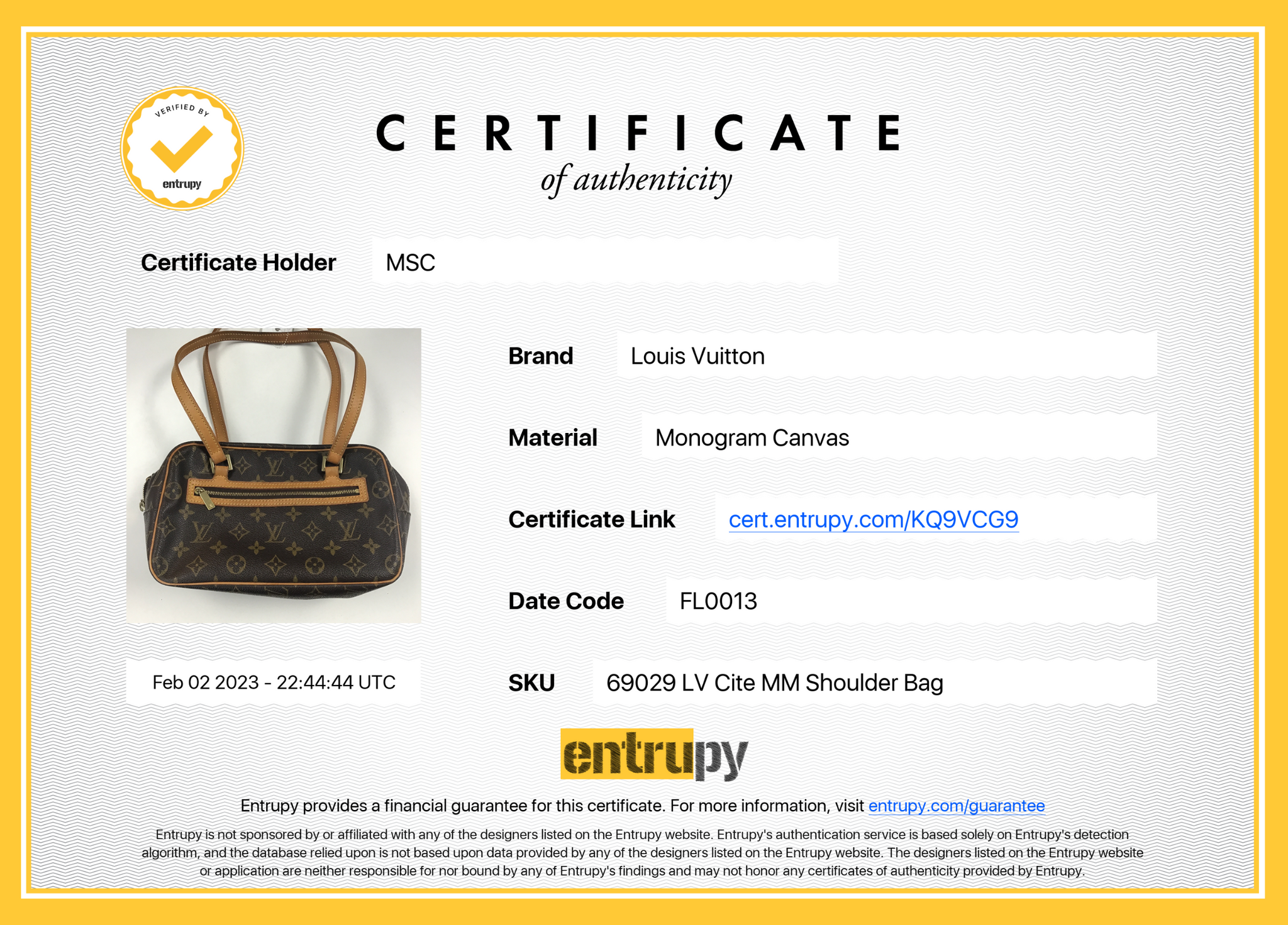 NTWRK - PRELOVED Louis Vuitton Monogram Cite GM Shoulder Bag FL0072 0311