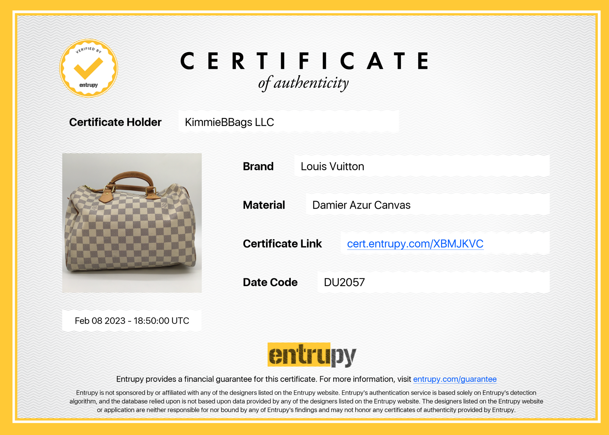 Preloved Louis Vuitton Damier Azur Speedy 30 Bag DU2057 021023