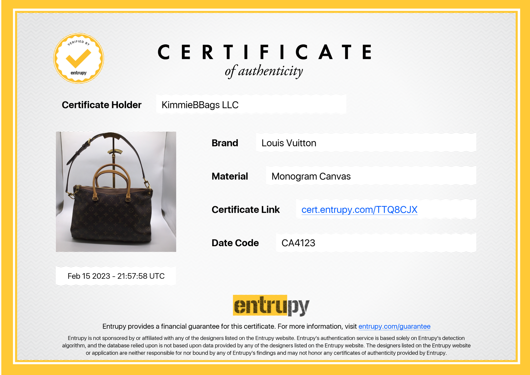 PRELOVED Louis Vuitton Pallas MM Monogram Bag CA4123 022023