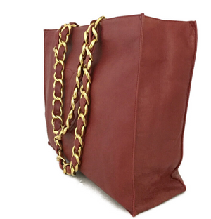 Preloved Chanel Red CC Logo Lambskin Large Chain Shoulder Tote Bag 2504224 022223