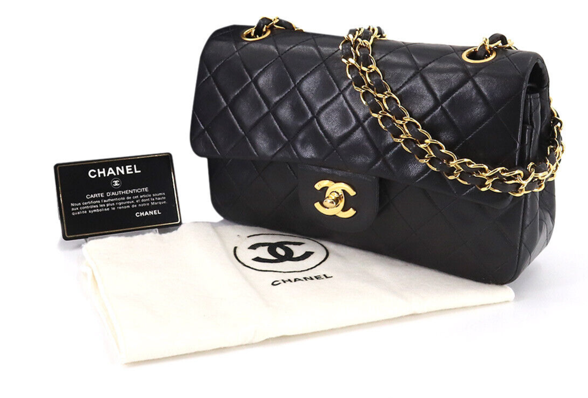 Vintage CHANEL Double Flap 23 Quilted CC Logo Black Lambskin Chain Bag –  KimmieBBags LLC