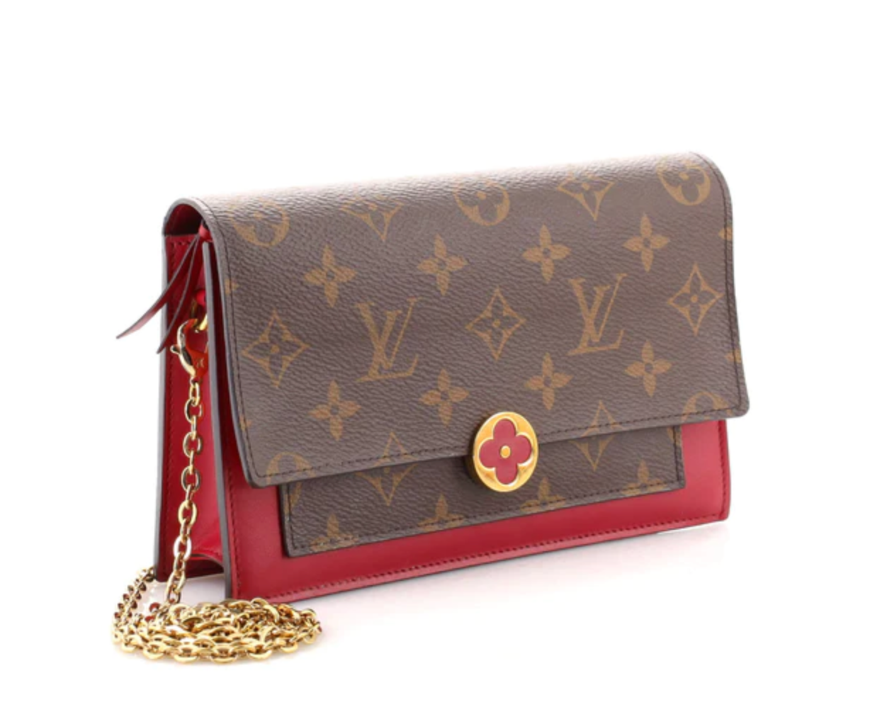 Louis Vuitton Red/Brown Monogram Canvas and Leather Flore Wallet on Chain  Louis Vuitton