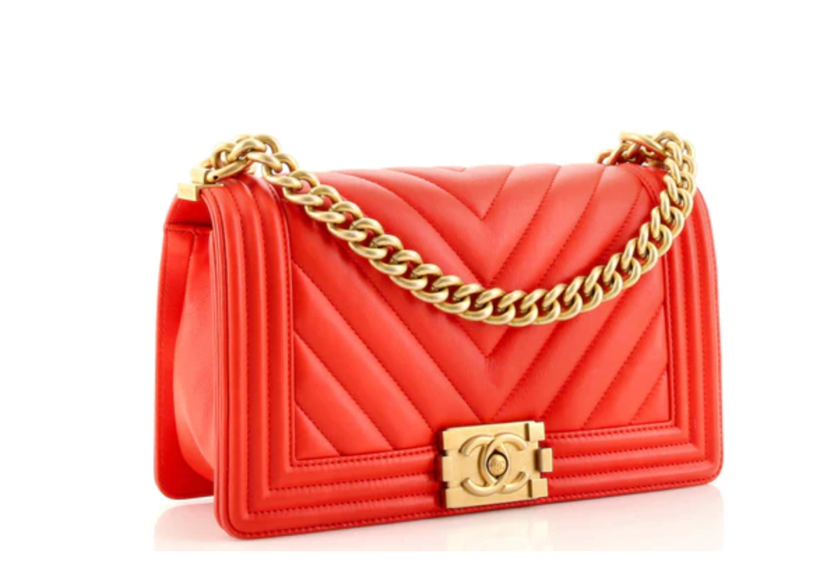 PRELOVED Chanel Red Chevron Lambskin Medium Boy Flap Bag 27009119 030123 - $800 OFF ** DEAL