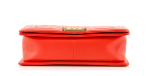 PRELOVED Chanel Red Chevron Lambskin Medium Boy Flap Bag 27009119 030123 - $800 OFF ** DEAL