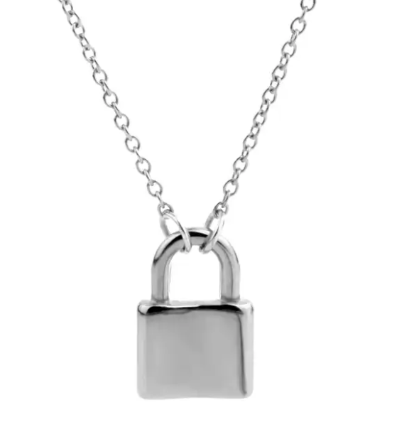 NEW Stainless Steel Chain 18K Gold Plated Padlock Charm Necklace 061923