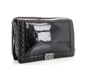 Preloved Chanel Reverso Black Patent Leather Large Boy Flap Shoulder Bag 18938170 030323
