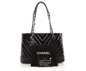 Preloved Chanel Chevron Black Patent Small CC Charm Tote 2143252 030623