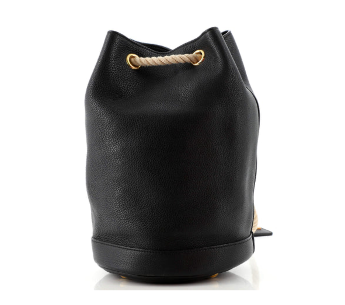 Preloved Saint Laurent Black Leather Seau Rope Bucket Bag 030623
