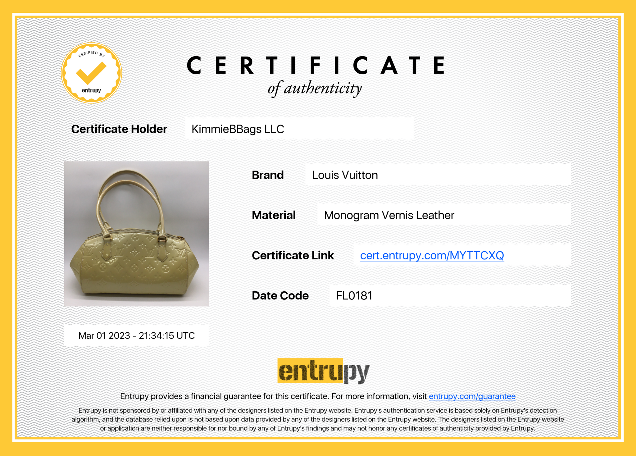 Preloved Louis Vuitton Yellow Vernis Monogram Sherwood PM Handbag FL0181 030723