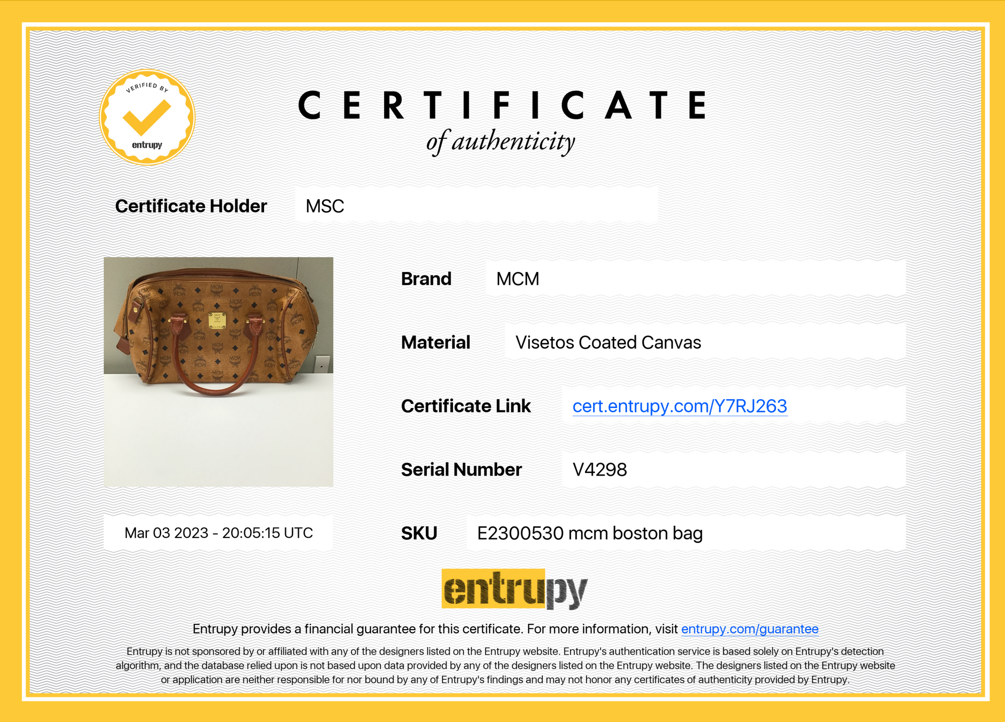 PRELOVED MCM Visetos Cognac Leather Boston Bag V4298 031123. ** DEAL***