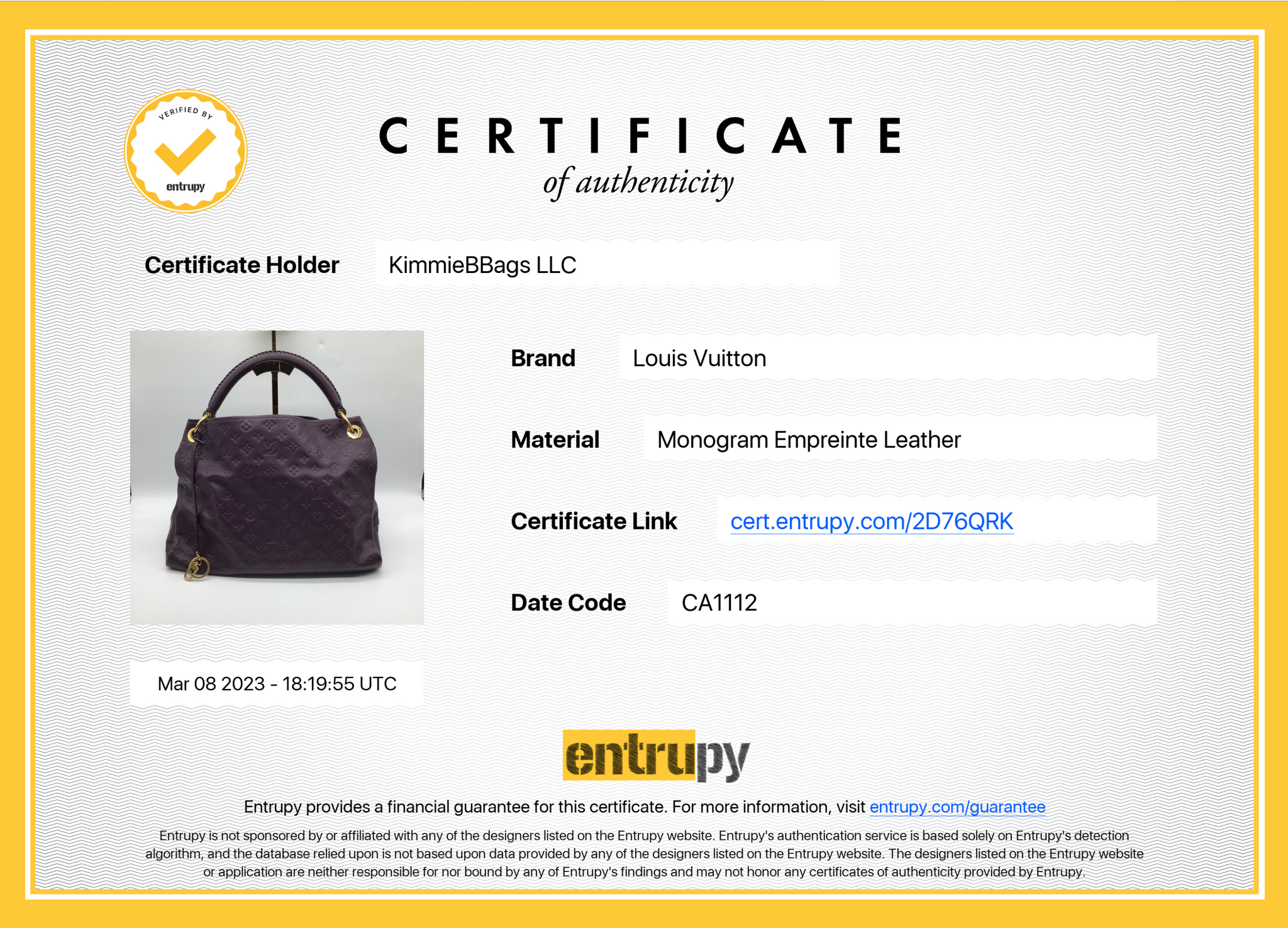 LOUIS VUITTON Purple Artsy Handbag Monogram Empreinte Leather MM