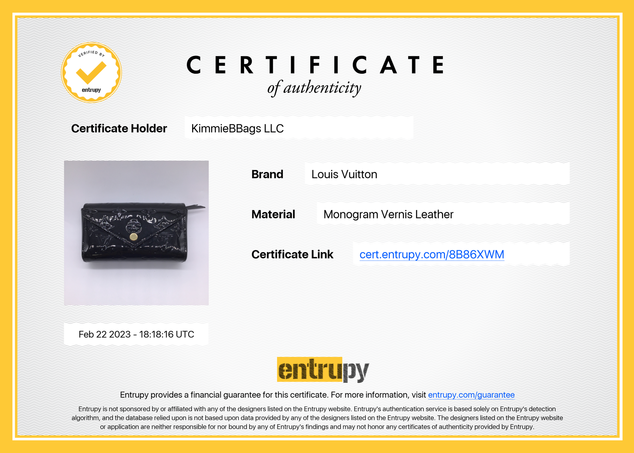 PRELOVED Louis Vuitton Amarante Vernis Monogram Sarah Compact Noir 8B86XWM 032323