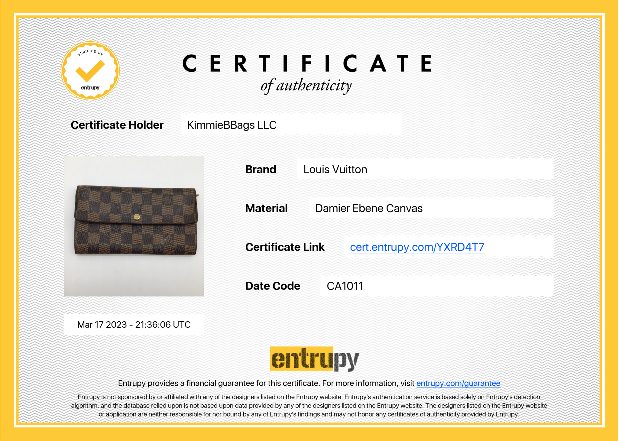 Preloved Louis Vuitton Damier Ebene Damier Sarah Wallet CA1011 032323. ** FAIR **