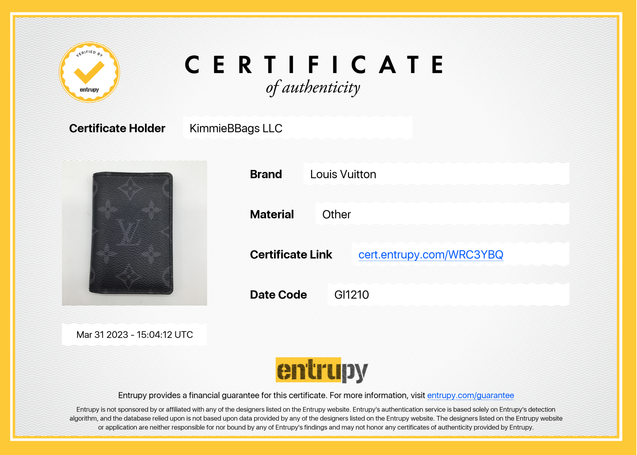 PRELOVED Louis Vuitton Monogram Eclipse Canvas Card Case GI1210 040223