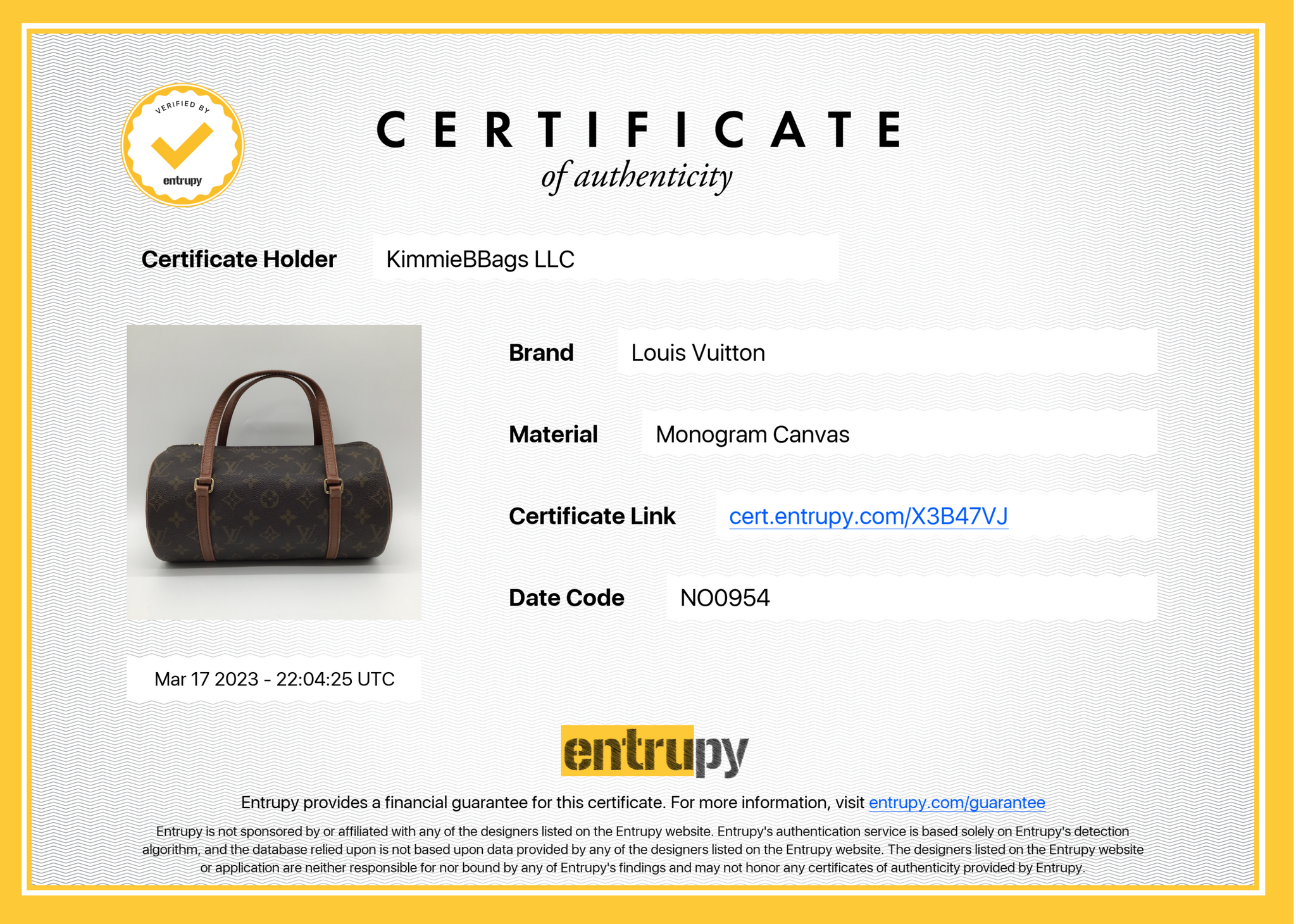 Authentic Louis Vuitton Monogram Canvas Papillon 26 & Authenticity  Certificate