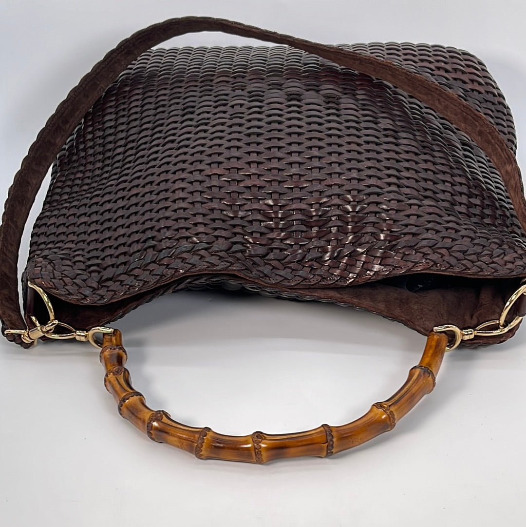 Preloved Gucci Brown Woven Bamboo Handle 2 Way Bag 101661577 022023 ** DEAL **
