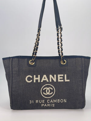 Preloved Chanel Blue Denim Deauville MM Tote E2300355 030823