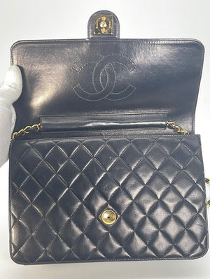 Chanel Double Flap 25 Quilted Cc Logo Lambskin Chain Black Leather