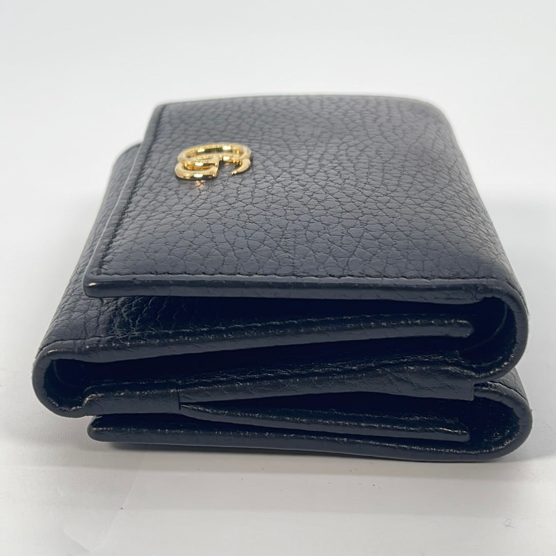 Preloved GUCCI Marmont Black Leather Mini Trifold Wallet 474746534563 022223