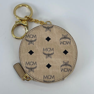 NEW MCM Beige Round Coin Purse Keychain MYIBABCOIIG001 031423